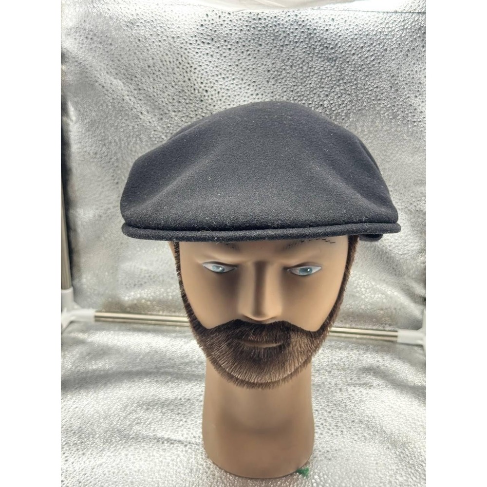 VTG Kangol Hat Flat Cap Fitted Mens OS Black Wool Ear Flap Great Britain 90s Y2K
